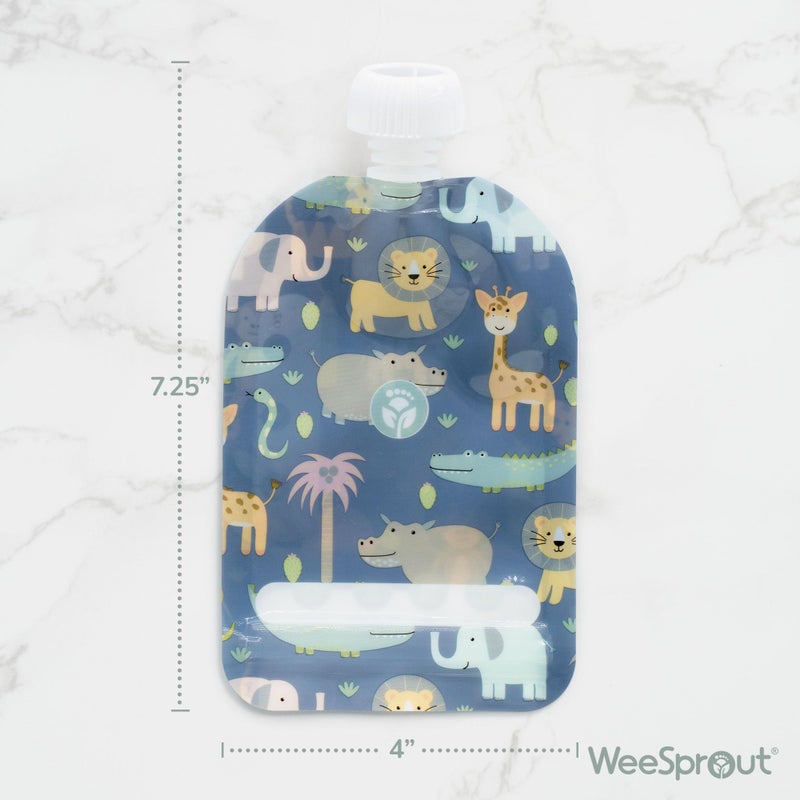 WeeSprout Double Zipper Reusable Food Pouches, Perfect for Babies & Toddlers, Freezer & Dishwasher Safe (Educational, 3.4 Fl Oz (Pack of 6) + Pouch Filler) - Image 2
